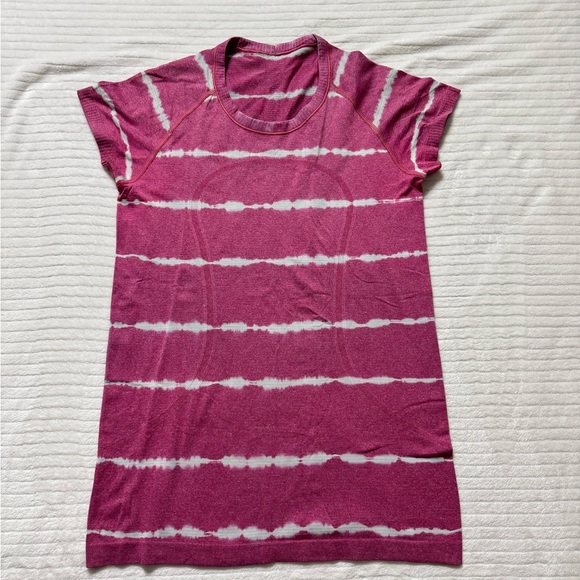 Lululemon Athletica Pink and White Striped Short Sleeve Tee - Picture 5 of 5